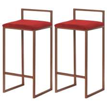 Kit 2 Banquetas Decorativa Jasmine Base Bronze Suede Vermelho G41 - Gran Belo