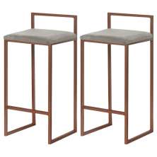 Kit 2 Banquetas Decorativa Jasmine Base Bronze Veludo Cinza - Gran Belo