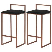 Kit 2 Banquetas Decorativa Jasmine Base Bronze Veludo Preto G41 - Gran Belo