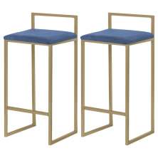 Kit 2 Banquetas Decorativa Jasmine Base Gold Suede Azul Marinho G41 - Gran Belo
