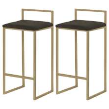 Kit 2 Banquetas Decorativa Jasmine Base Gold Suede Marrom G41 - Gran Belo