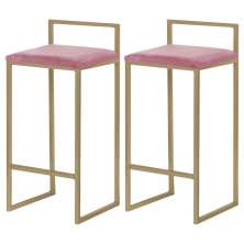 Kit 2 Banquetas Decorativa Jasmine Base Gold Suede Rosa G41 - Gran Belo