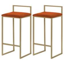 Kit 2 Banquetas Decorativa Jasmine Base Gold Suede Telha G41 - Gran Belo