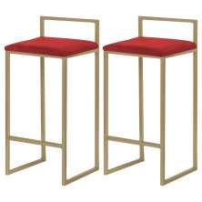 Kit 2 Banquetas Decorativa Jasmine Base Gold Suede Vermelho G41 - Gran Belo