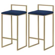 Kit 2 Banquetas Decorativa Jasmine Base Gold Veludo Azul G41 - Gran Belo