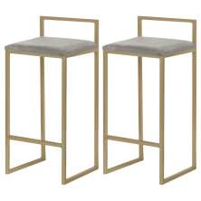 Kit 2 Banquetas Decorativa Jasmine Base Gold Veludo Cinza G41 - Gran Belo