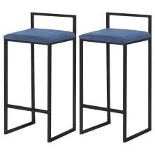 Kit 2 Banquetas Decorativa Jasmine Base Preto Suede Azul Marinho G41 - Gran Belo