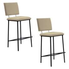 Kit 2 Banquetas Fixa Decorativa Base de Aço Marcius Linho Bege G17 - Gran Belo