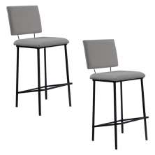 Kit 2 Banquetas Fixa Decorativa Base de Aço Marcius Linho Cinza G17 - Gran Belo