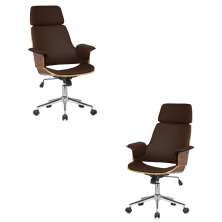 Kit 2 Cadeira de Escritório Home Office Decorativas Casemiro PU c/Regulagem de Altura Base Giratória Marrom G56 - Gran Belo