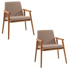 Kit 2 Cadeiras Decorativa Sala de Jantar Sidnei Linho Bege G17 - Gran Belo