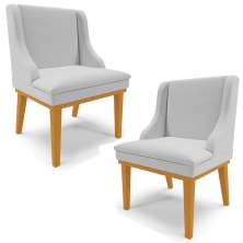 Kit 2 Cadeiras Decorativas Sala de Jantar Base Fixa de Madeira Firenze Linho Cinza/Castanho G19 - Gran Belo