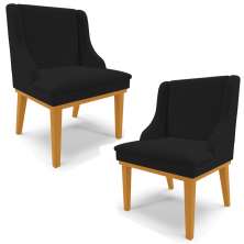 Kit 2 Cadeiras Decorativas Sala de Jantar Base Fixa de Madeira Firenze Linho Preto/Castanho G19 - Gran Belo
