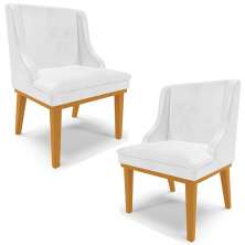 Kit 2 Cadeiras Decorativas Sala de Jantar Base Fixa de Madeira Firenze PU Branco Brilho/Castanho G19 - Gran Belo