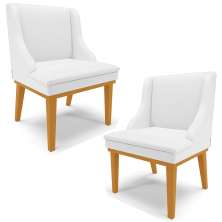 Kit 2 Cadeiras Decorativas Sala de Jantar Base Fixa de Madeira Firenze PU Branco Fosco/Castanho G19 - Gran Belo