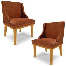 Kit 2 Cadeiras Decorativas Sala de Jantar Base Fixa de Madeira Firenze PU Nozes/Castanho G19 - Gran Belo