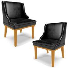 Kit 2 Cadeiras Decorativas Sala de Jantar Base Fixa de Madeira Firenze PU Preto Brilho/Castanho G19 - Gran Belo