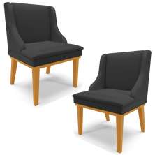 Kit 2 Cadeiras Decorativas Sala de Jantar Base Fixa de Madeira Firenze PU Preto Fosco/Castanho G19 - Gran Belo