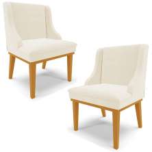 Kit 2 Cadeiras Decorativas Sala de Jantar Base Fixa de Madeira Firenze Veludo Bege/Castanho G19 - Gran Belo