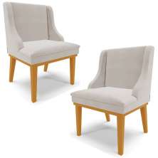 Kit 2 Cadeiras Decorativas Sala de Jantar Base Fixa de Madeira Firenze Veludo Cinza/Castanho G19 - Gran Belo