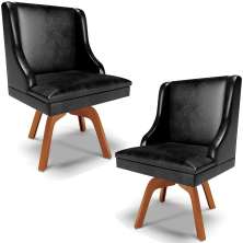 Kit 2 Cadeiras Decorativas Sala de Jantar Base Giratória de Madeira Firenze PU Preto Brilho/Natural G19 - Gran Belo