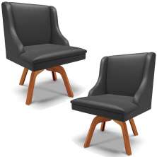 Kit 2 Cadeiras Decorativas Sala de Jantar Base Giratória de Madeira Firenze PU Preto Fosco/Natural G19 - Gran Belo