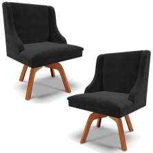 Kit 2 Cadeiras Decorativas Sala de Jantar Base Giratória de Madeira Firenze Suede Preto/Natural G19 - Gran Belo