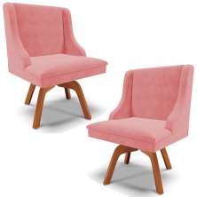 Kit 2 Cadeiras Decorativas Sala de Jantar Base Giratória de Madeira Firenze Suede Rosê/Natural G19 - Gran Belo