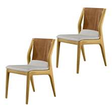 Kit 2 Cadeiras Decorativas Sala de Jantar Madeira Maciça Bruyne PU Sintético/Linho Marrom/Bege G13 - Gran Belo