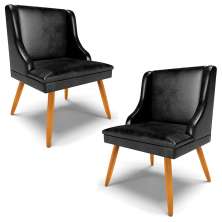 Kit 2 Cadeiras Decorativas Sala de Jantar Pés Palito de Madeira Firenze PU Preto Brilho/Natural G19 - Gran Belo