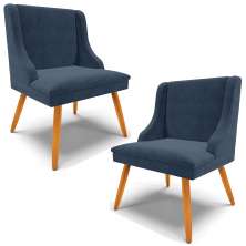 Kit 2 Cadeiras Decorativas Sala de Jantar Pés Palito de Madeira Firenze Suede Azul Marinho/Natural G19 - Gran Belo