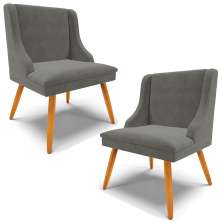 Kit 2 Cadeiras Decorativas Sala de Jantar Pés Palito de Madeira Firenze Suede Grafite/Natural G19 - Gran Belo