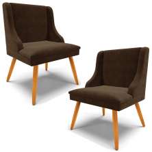Kit 2 Cadeiras Decorativas Sala de Jantar Pés Palito de Madeira Firenze Suede Marrom/Natural G19 - Gran Belo