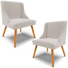 Kit 2 Cadeiras Decorativas Sala de Jantar Pés Palito de Madeira Firenze Veludo Cinza/Natural G19 - Gran Belo