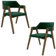 Kit 2 Cadeiras Sala de Jantar e Jogos Carteados Madeira Maciça Poker Veludo Verde/Nogueira G42 - Gran Belo