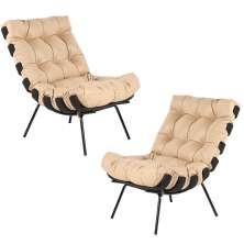Kit 2 Poltrona Decorativa Sala de Estar Costela Base Preta Couro Bege G34 - Gran Belo