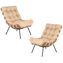 Kit 2 Poltrona Decorativa Sala de Estar Costela Couro Bege G34 - Gran Belo