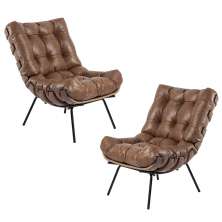 Kit 2 Poltrona Decorativa Sala de Estar Costela Couro Mel G34 - Gran Belo