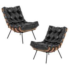 Kit 2 Poltrona Decorativa Sala de Estar Costela Couro Preto G34 - Gran Belo