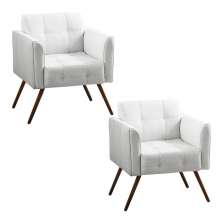 Kit 2 Poltronas Decorativa Bia Couro Branco G58 - Gran Belo