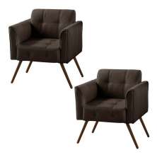 Kit 2 Poltronas Decorativa Bia Couro Marrom G58 - Gran Belo