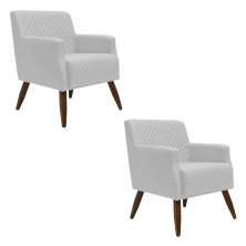 Kit 2 Poltronas Decorativa Nagoya Pés Madeira Corano Branco - Gran Belo