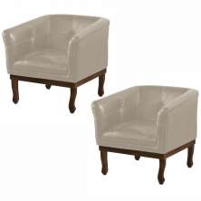 Kit 2 Poltronas Decorativa Noah Couro Bege 66 Fosco - Gran Belo