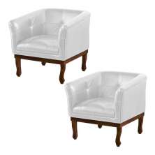 Kit 2 Poltronas Decorativa Noah Couro Branco G58 - Gran Belo