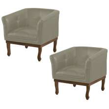 Kit 2 Poltronas Decorativa Noah Couro Cinza - Gran Belo
