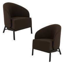 Kit 2 Poltronas Decorativa Sala de Estar Kenya Pés em Ferro Veludo Preto/Marrom G33 - Gran Belo