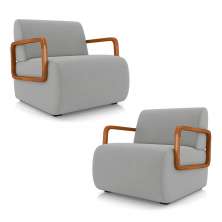 Kit 2 Poltronas Decorativa Sala de Estar Odessa Braços em Madeira Veludo Cinza Claro G33 - Gran Belo