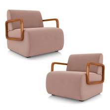 Kit 2 Poltronas Decorativa Sala de Estar Odessa Braços em Madeira Veludo Rosê G33 - Gran Belo