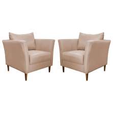 Kit 2 Poltronas Decorativa Sala de Estar Pés Palito Lubbock Couro Bege G58 - Gran Belo