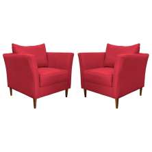 Kit 2 Poltronas Decorativa Sala de Estar Pés Palito Lubbock Couro Vermelho G58 - Gran Belo